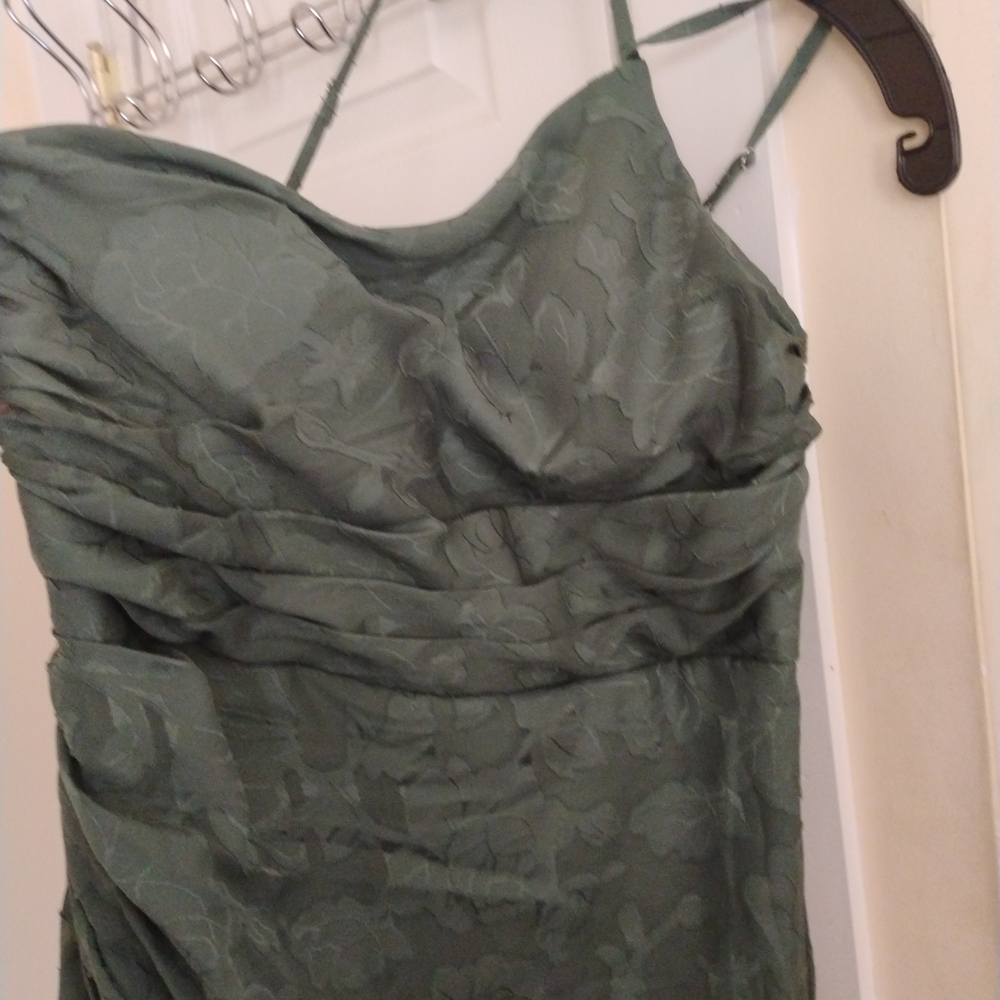 Green Floral Jacquard Spaghetti Strap Dress